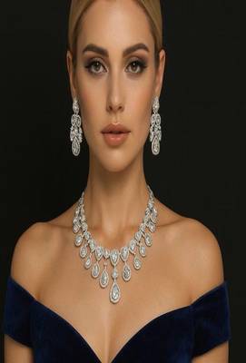 Sparkly teardrop cz bridal jewelry set: silver wedding necklace & earrings 1