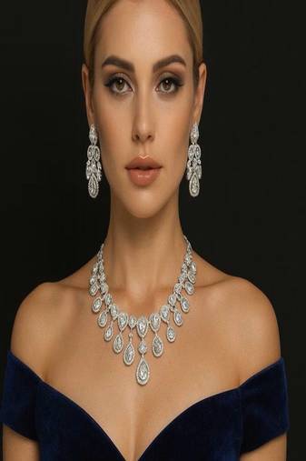 Sparkly teardrop cz bridal jewelry set: silver wedding necklace & earrings