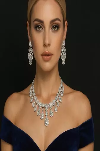 Sparkly teardrop cz bridal jewelry set: silver wedding necklace & earrings