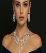 Sparkly teardrop cz bridal jewelry set: silver wedding necklace & earrings