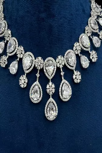 Sparkly teardrop cz bridal jewelry set: silver wedding necklace & earrings