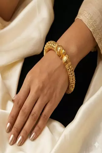 22k gold-plated filigree kada bracelet|traditional indian bridal bangle