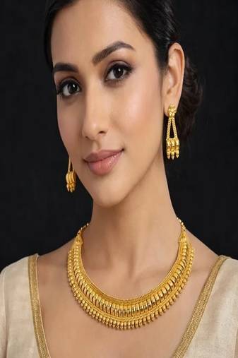 22k gold plated indian bridal choker necklace earrings set: traditional temple jewelry