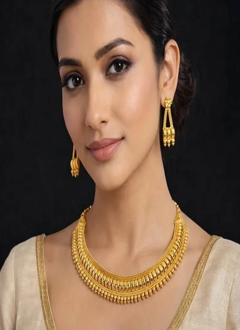 22k gold plated indian bridal choker necklace earrings set: traditional temple jewelry