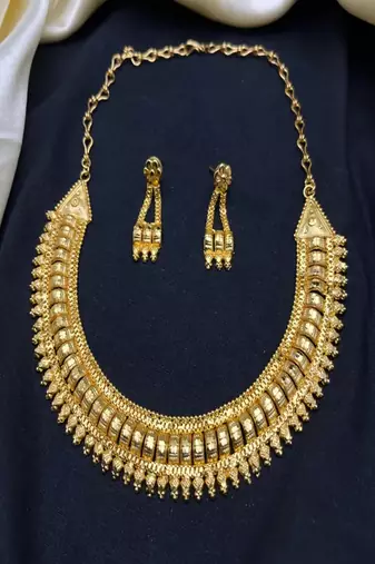 22k gold plated indian bridal choker necklace earrings set: traditional temple jewelry