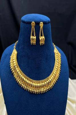 22k gold plated indian bridal choker necklace earrings set: traditional temple jewelry 3