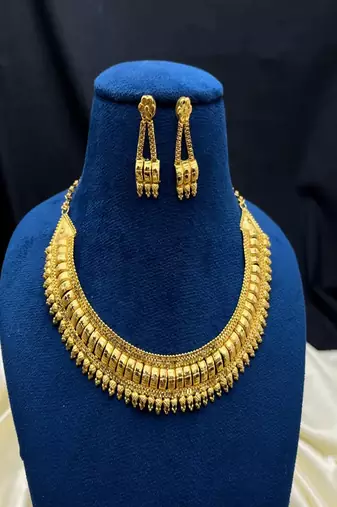 22k gold plated indian bridal choker necklace earrings set: traditional temple jewelry