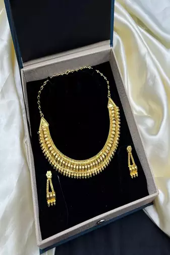 22k gold plated indian bridal choker necklace earrings set: traditional temple jewelry
