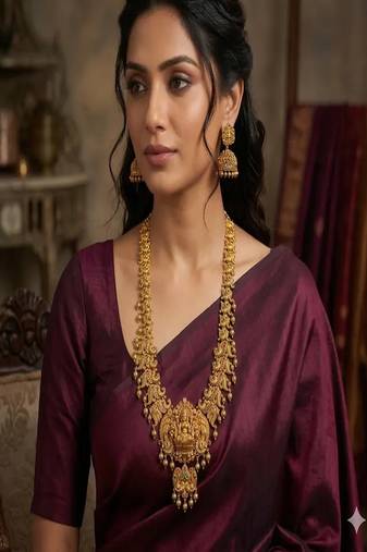 Antique gold temple jewelry set|lakshmi haaram necklace, jhumka earrings