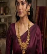 Antique gold temple jewelry set|lakshmi haaram necklace, jhumka earrings