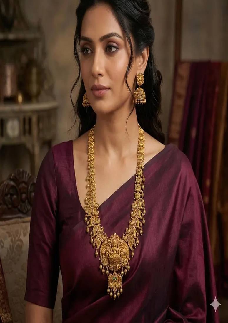 Antique gold temple jewelry set|lakshmi haaram necklace, jhumka earrings