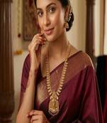 Antique gold temple jewelry set|ganesh lakshmi haram necklace, jhumka earrings