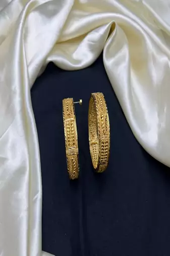 Intricate 22k gold plated antique bangles|traditional indian bridal filigree bracelet set