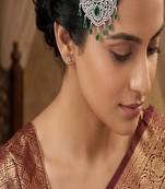 Mughal style jhoomar passa | emerald cubic zirconia bridal headpiece