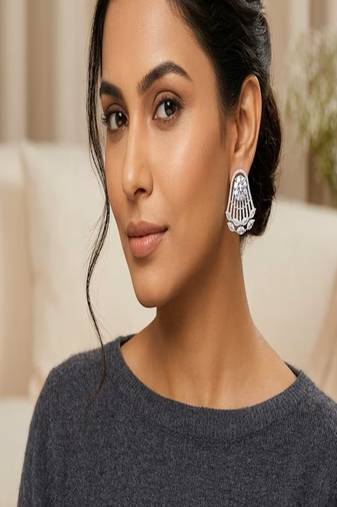 Art deco statement earrings, silver chandelier bridal earrings,cubic zirconia drop studs