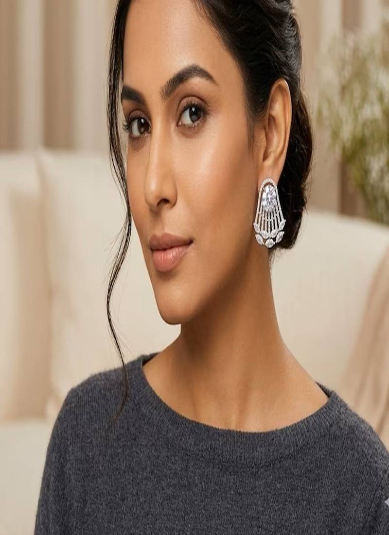 Art deco statement earrings, silver chandelier bridal earrings,cubic zirconia drop studs