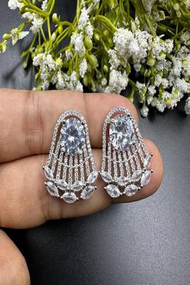 Art deco statement earrings, silver chandelier bridal earrings,cubic zirconia drop studs 2