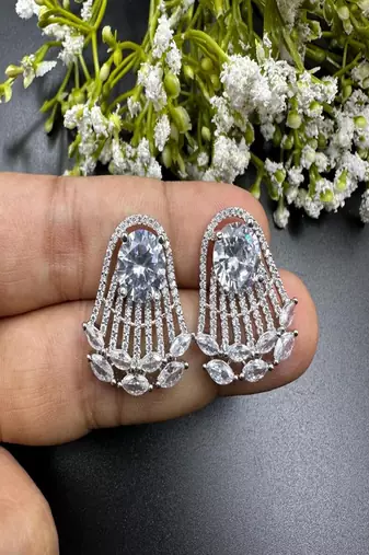 Art deco statement earrings, silver chandelier bridal earrings,cubic zirconia drop studs
