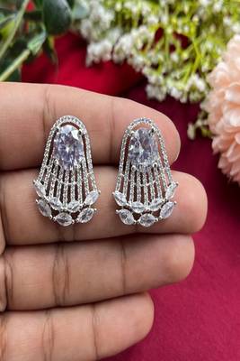 Art deco statement earrings, silver chandelier bridal earrings,cubic zirconia drop studs 3