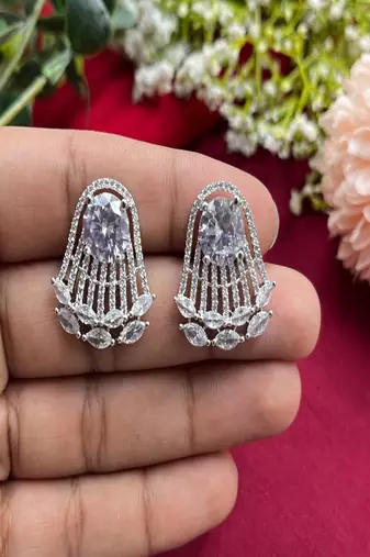 Art deco statement earrings, silver chandelier bridal earrings,cubic zirconia drop studs