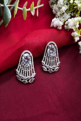 Art deco statement earrings, silver chandelier bridal earrings,cubic zirconia drop studs 4
