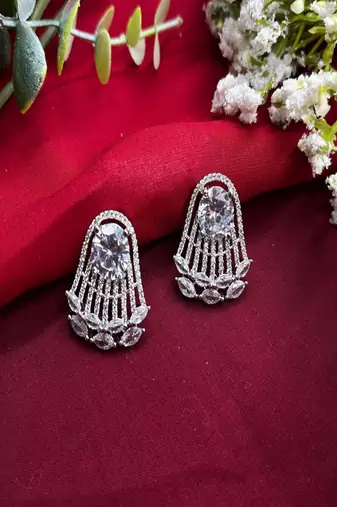 Art deco statement earrings, silver chandelier bridal earrings,cubic zirconia drop studs
