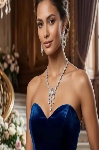 Silver tear drop wedding necklace set for bride, crystal chandelier formal cocktail jewelry set