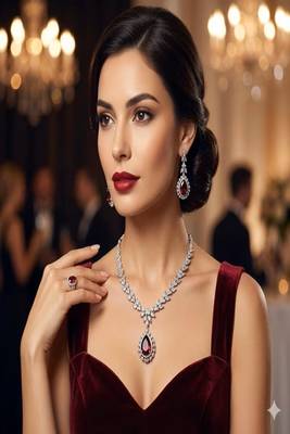 Red doublet pendant necklace set: american diamond cz silver plated party jewelry 1