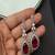 Red doublet pendant necklace set: american diamond cz silver plated party jewelry