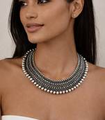 Oxidised silver layered bead necklace|tribal boho statement choker