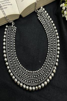Oxidised silver layered bead necklace|tribal boho statement choker 3