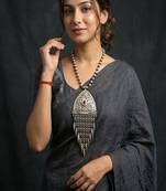 Large tribal statement necklace, oxidized silver boho pendant with kundan stone