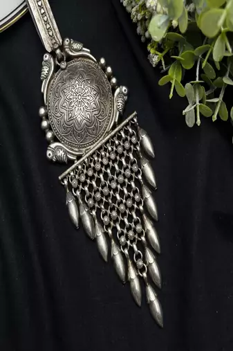 Oxidized silver chabi challa waist keychain, indian statement kamar satka boho mandala hip ornament