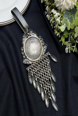Oxidized silver chabi challa waist keychain, indian statement kamar satka boho mandala hip ornament 3