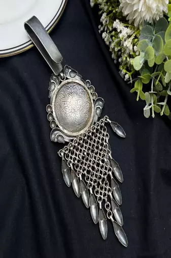 Oxidized silver chabi challa waist keychain, indian statement kamar satka boho mandala hip ornament