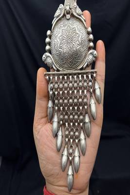 Oxidized silver chabi challa waist keychain, indian statement kamar satka boho mandala hip ornament 4
