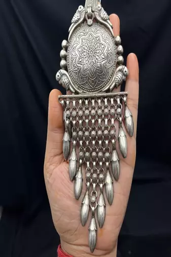 Oxidized silver chabi challa waist keychain, indian statement kamar satka boho mandala hip ornament