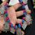 Tribal silver statement necklace, boho ethnic choker with blue pink thread beads