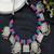 Tribal silver statement necklace, boho ethnic choker with blue pink thread beads