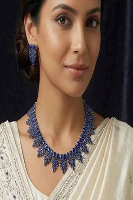 Royal blue crystal statement necklace set, sapphire blue bridal jewelry set 1