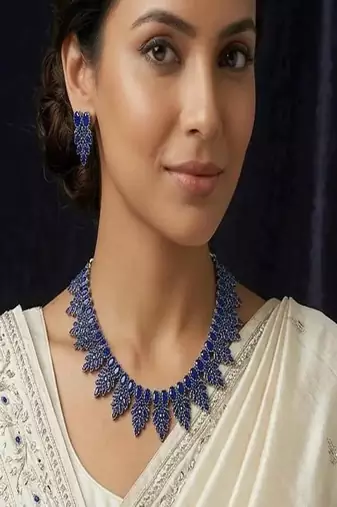 Royal blue crystal statement necklace set, sapphire blue bridal jewelry set