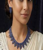 Royal blue crystal statement necklace set, sapphire blue bridal jewelry set