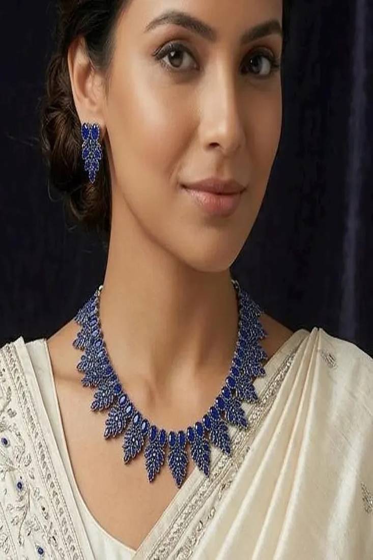 Royal blue crystal statement necklace set, sapphire blue bridal jewelry set