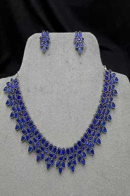 Royal blue crystal statement necklace set, sapphire blue bridal jewelry set 2