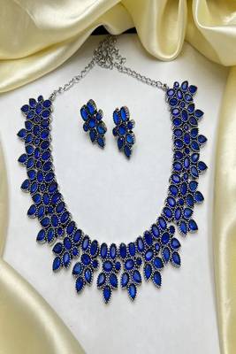 Royal blue crystal statement necklace set, sapphire blue bridal jewelry set 3