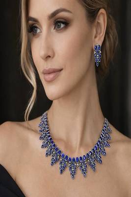 Royal blue crystal statement necklace set, sapphire blue bridal jewelry set 4