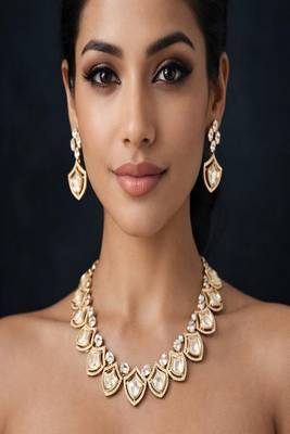 Kundan necklace set with earrings indian bridal jewelry gold plated polki choker 1