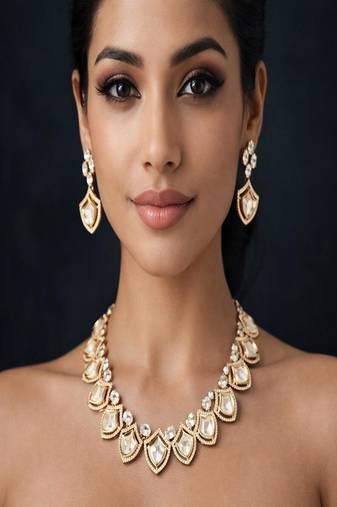 Kundan necklace set with earrings indian bridal jewelry gold plated polki choker