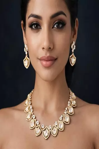 Kundan necklace set with earrings indian bridal jewelry gold plated polki choker
