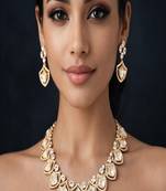Kundan necklace set with earrings indian bridal jewelry gold plated polki choker